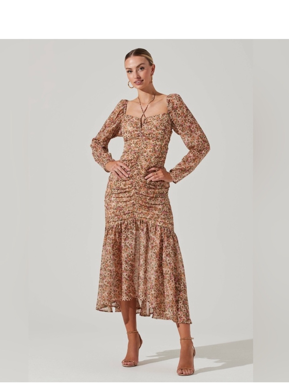 Astr the Label Athena Midi Dress - Floral Tan Women’s XS CottageCore Fall